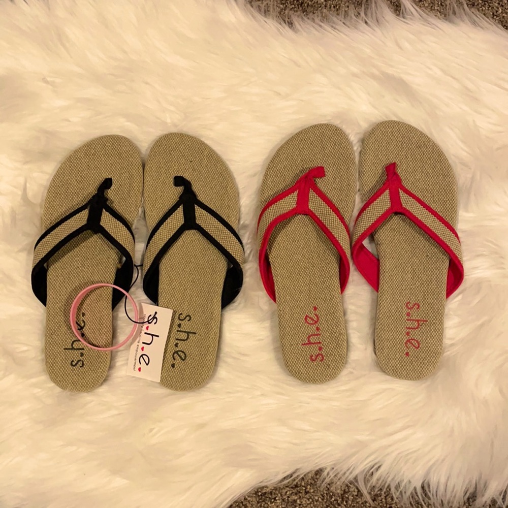 Two pairs of flip flop sandals